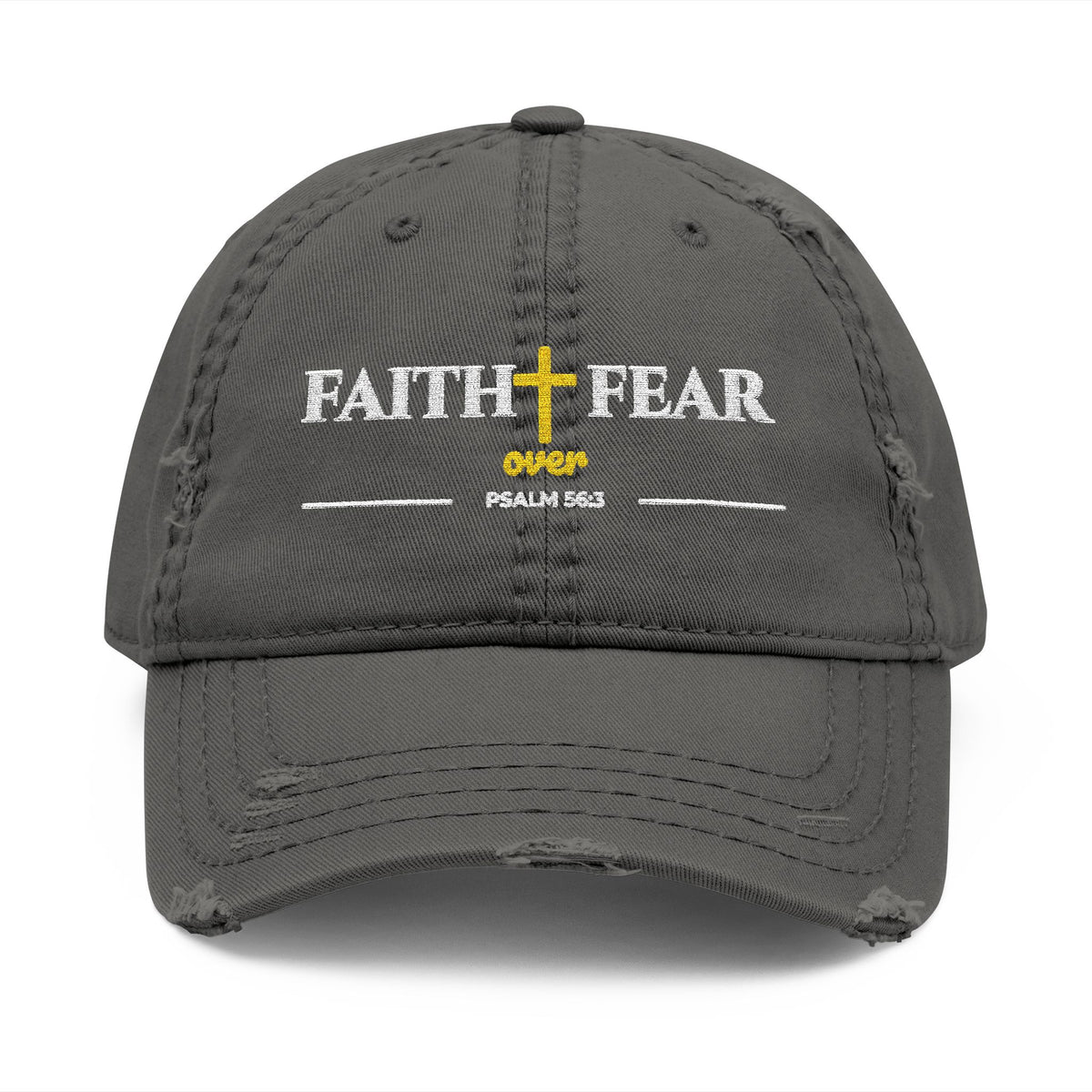 Faith Over Fear Cross Embroidered Distressed Dad Hat — AmericanGraceUSA Boutique Showcase