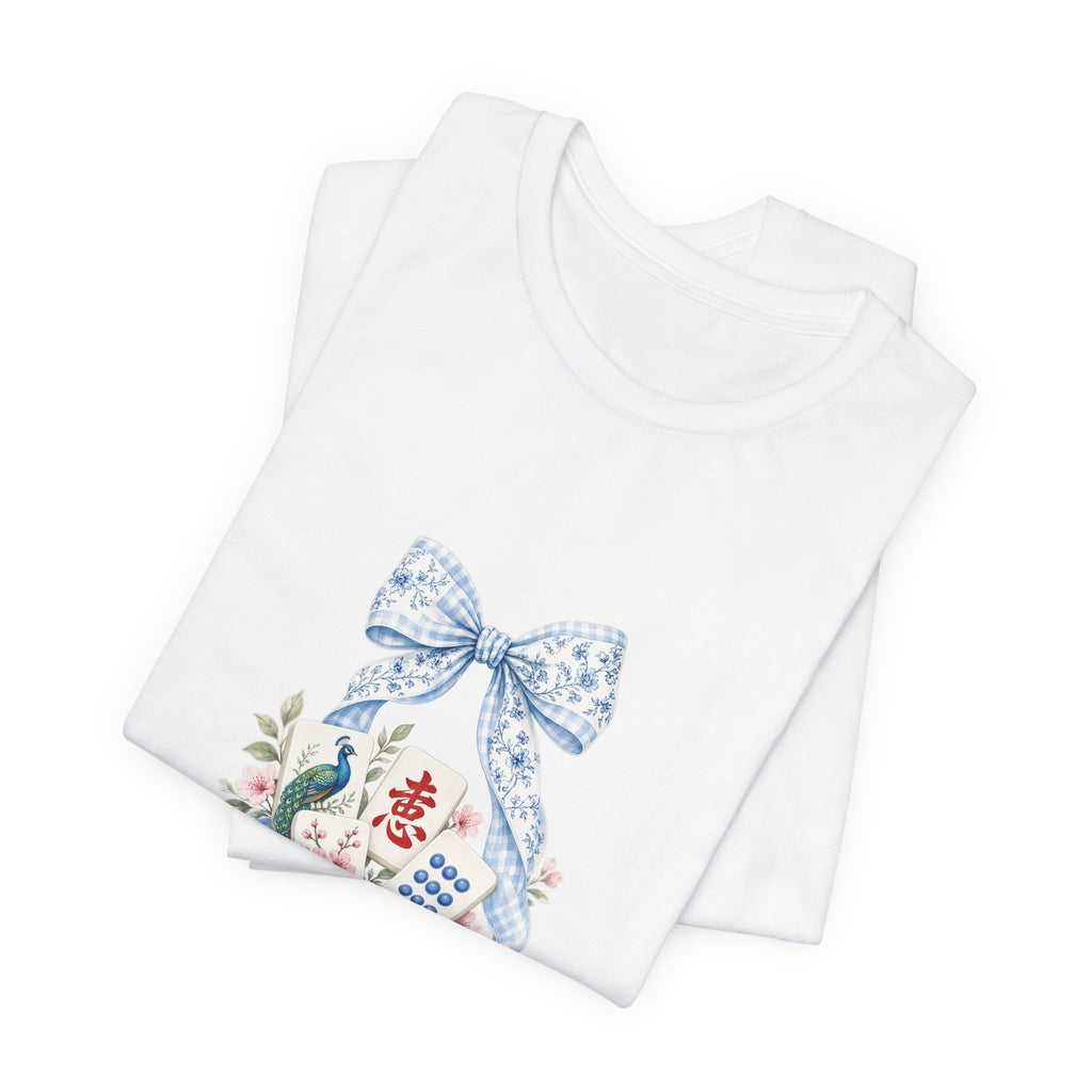 Pastel Coquette Bow & Lucky Mahjong Tiles Shirt | Chinoiserie Bam Bird Crak Social Club Bella+Canvas 3001 Tee