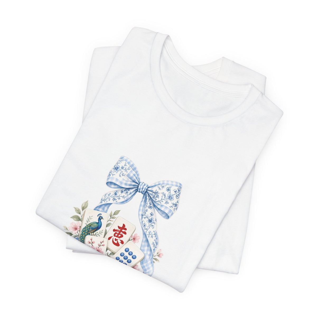 Pastel Coquette Bow & Lucky Mahjong Tiles Shirt | Chinoiserie Bam Bird Crak Social Club Bella+Canvas 3001 Tee
