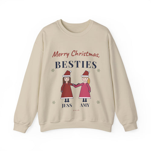 Best Friend Christmas Sweatshirt Personalized, Merry Christmas Besties with 2 Names, Matching BFF Christmas Crewneck