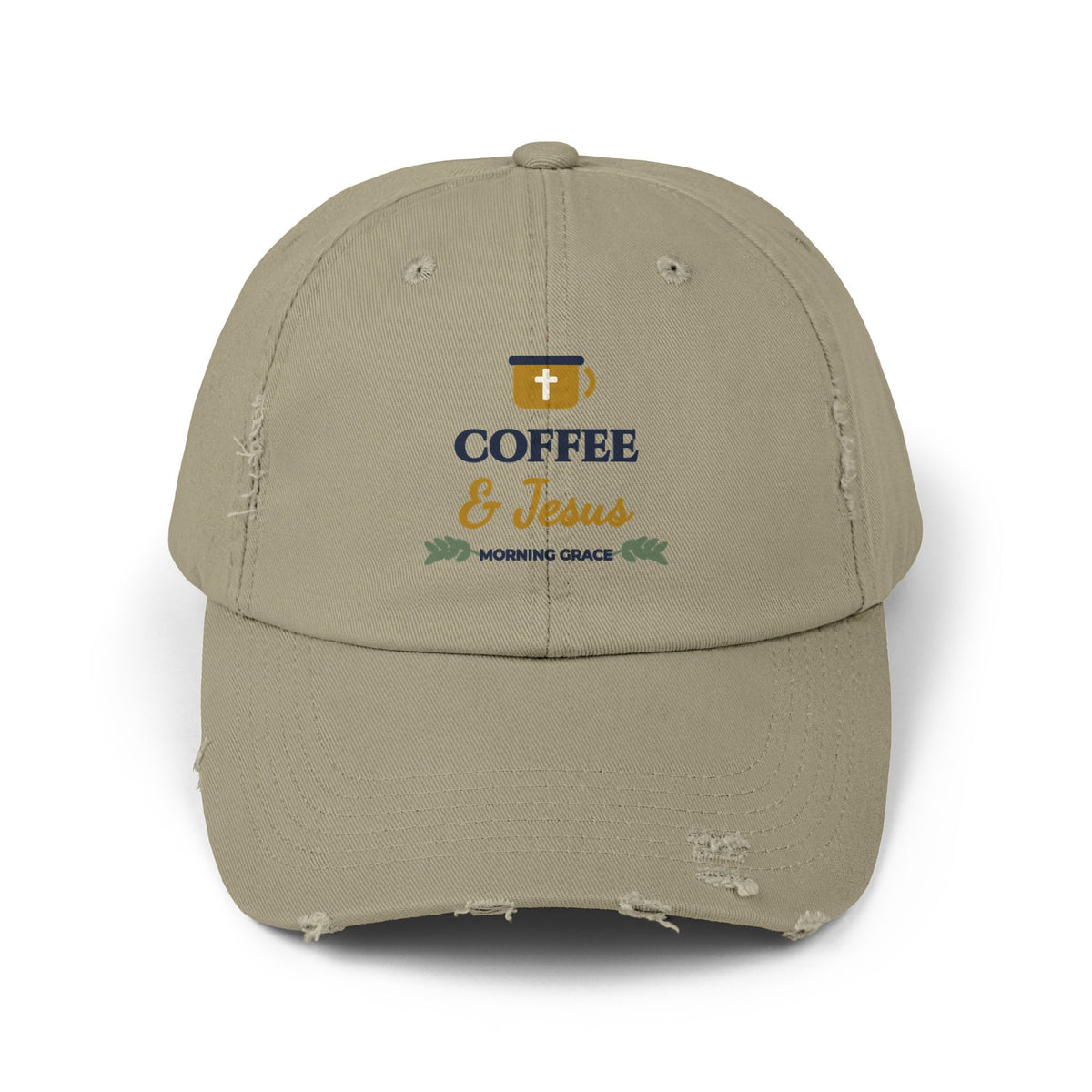 Coffee & Jesus Distressed Cotton Dad Cap | Morning Grace Printed Women's Baseball Hat