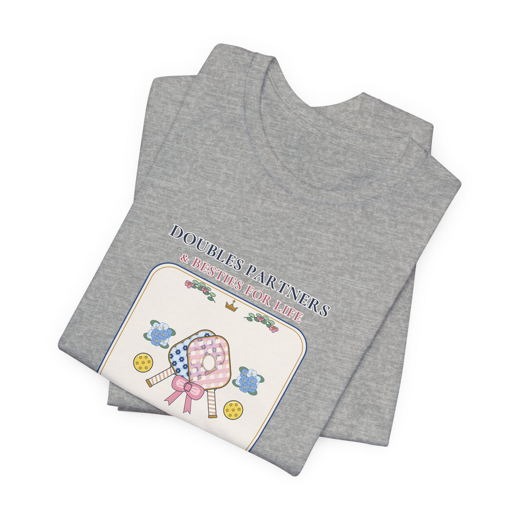 Personalized "Doubles Partners & Besties for Life" Preppy Chinoiserie Pickleball Shirt | Custom Names Matching Court Besties Bella+Canvas Tee