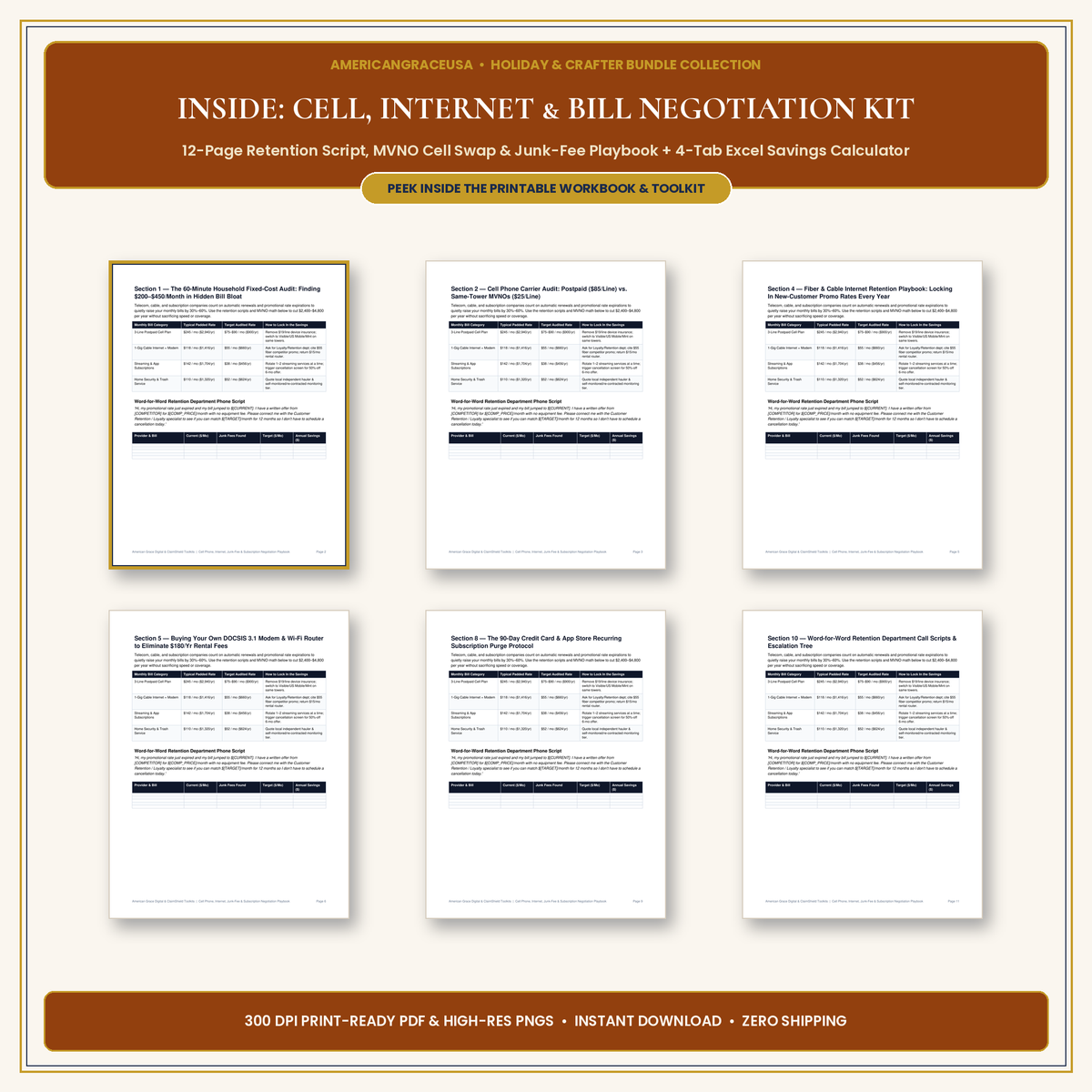 Cell Phone, Internet, Junk-Fee & Subscription Negotiation Playbook Inside Spreads & Excel Preview