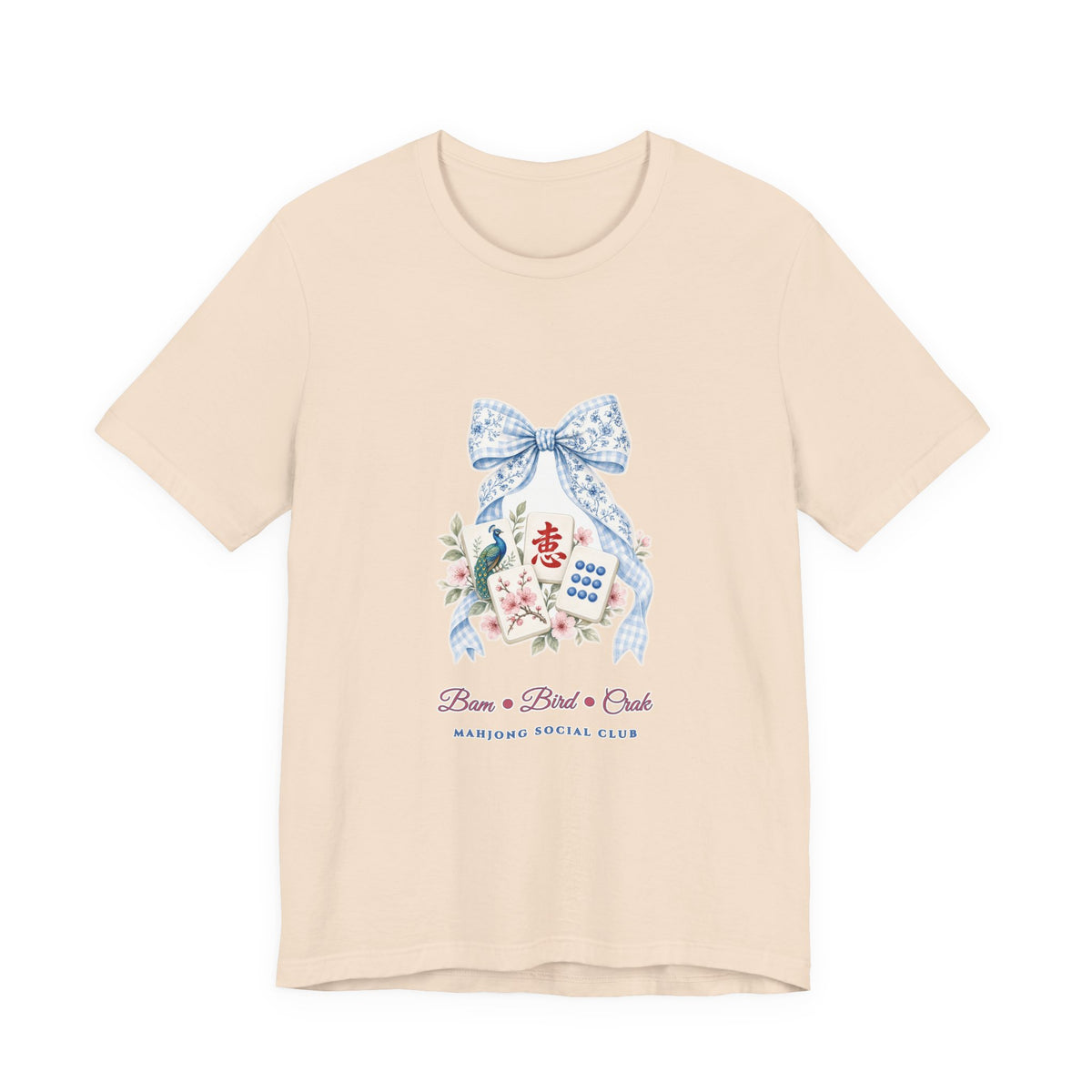 Pastel Coquette Bow & Lucky Mahjong Tiles Shirt | Chinoiserie Bam Bird Crak Social Club Bella+Canvas 3001 Tee