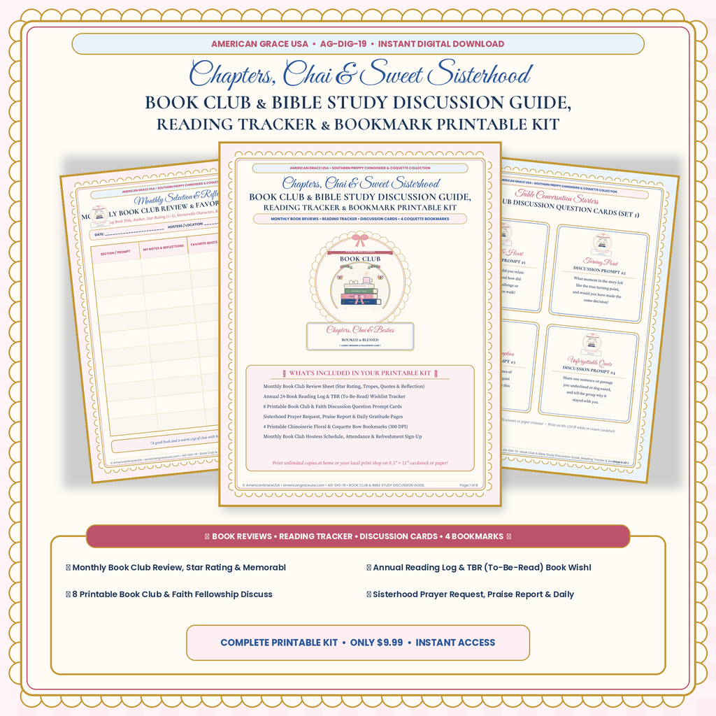 Book Club & Bible Study Discussion Guide, Reading Tracker & Bookmark Printable Kit Hero Preview
