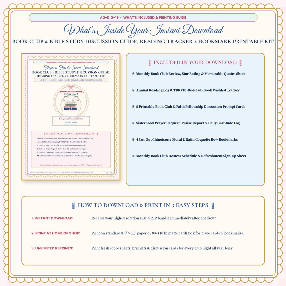 What's Included & Printing Guide — Book Club & Bible Study Printable Kit