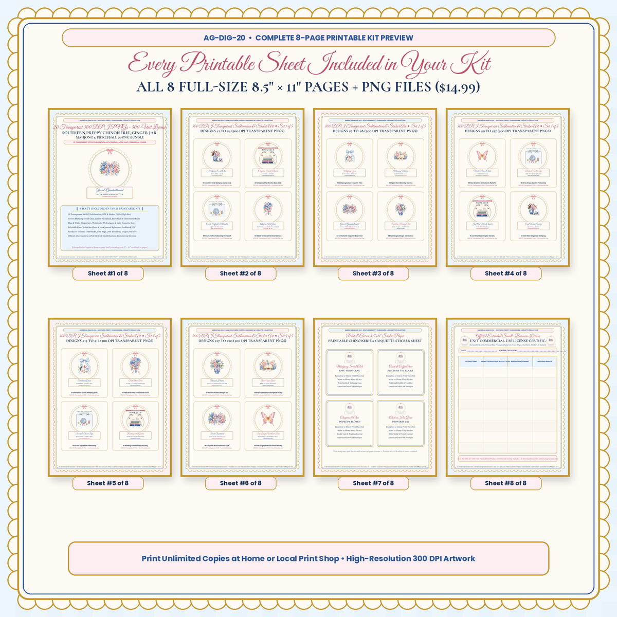 Complete 8-Page Lookbook, Sticker Sheet & 500-Unit Commercial License Preview Grid