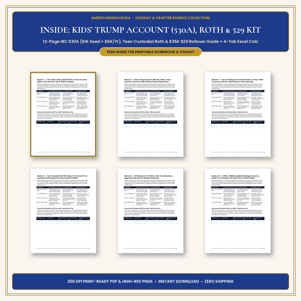 Kids' Trump Account, Teen Roth IRA & 529 Family Wealth Kit Inside Spreads & Excel Preview