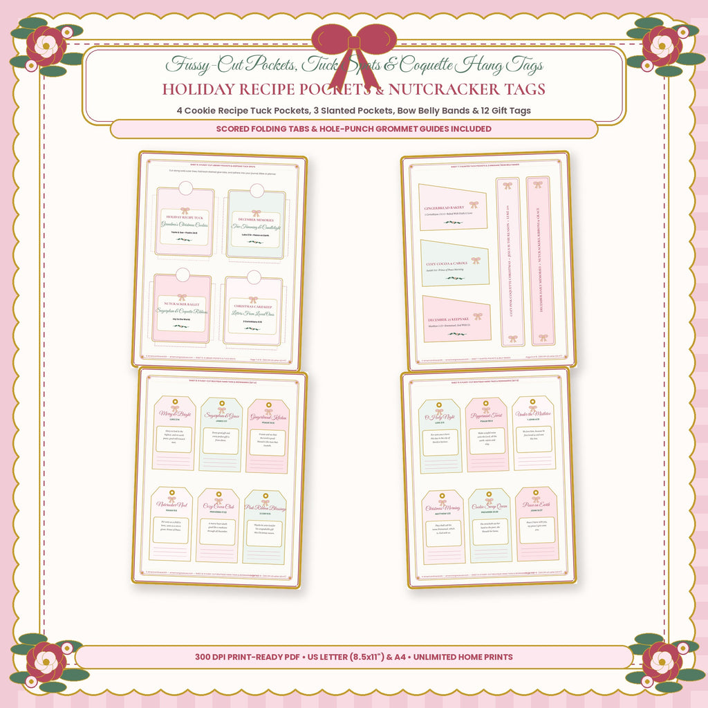 Holiday Cookie Recipe Tuck Pockets Belly Bands and Nutcracker Gift Tags Closeup
