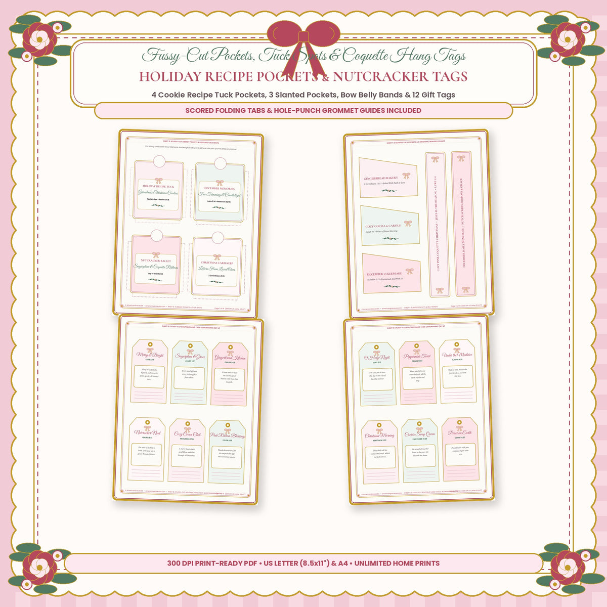 Holiday Cookie Recipe Tuck Pockets Belly Bands and Nutcracker Gift Tags Closeup