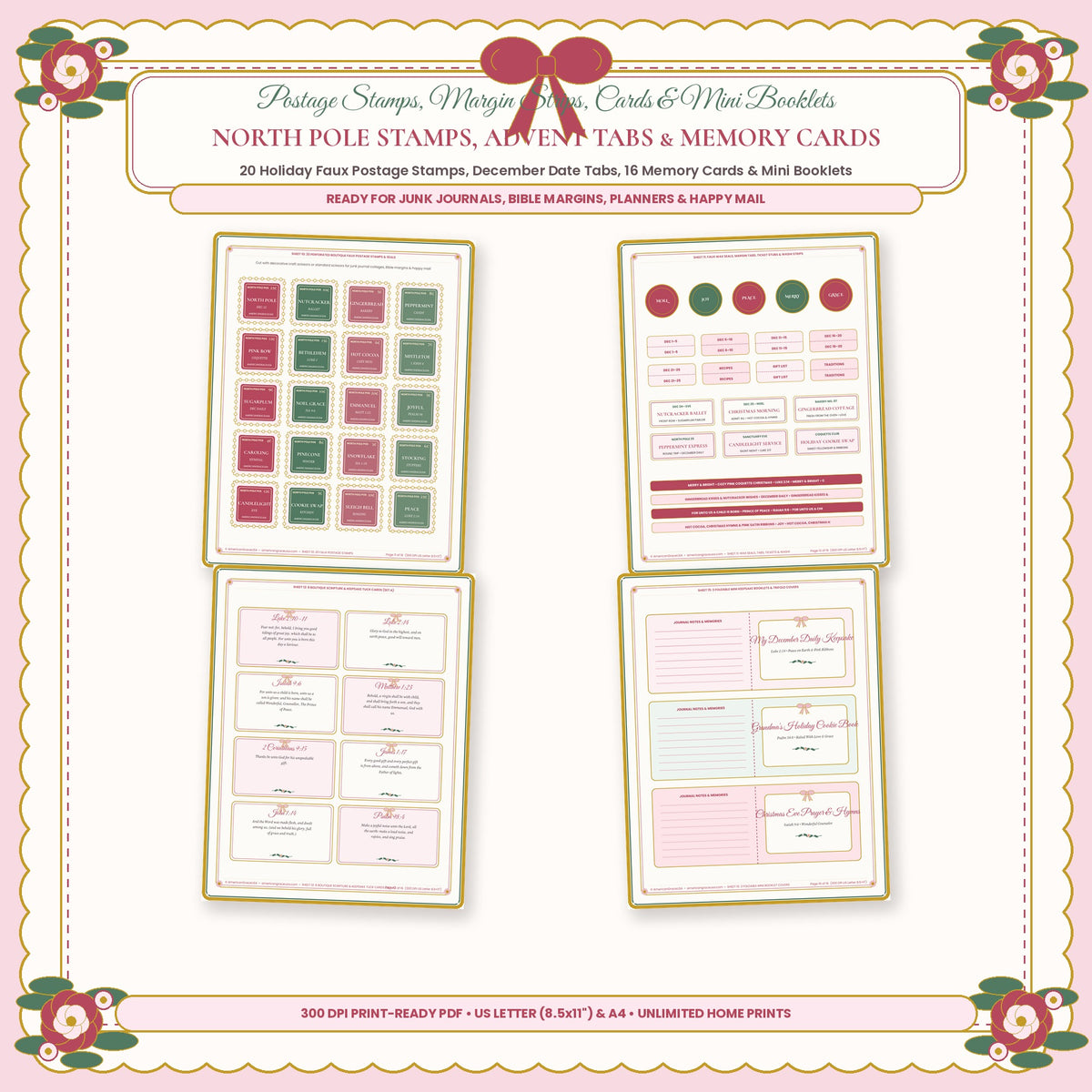 North Pole Perforated Postage Stamps Advent Date Tabs and Holiday Memory Cards Closeup