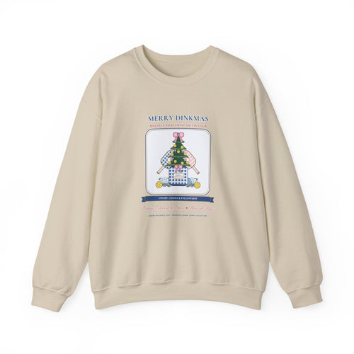 "Merry Dinkmas • Court & Cocoa Club" Chinoiserie Ginger-Jar Christmas Tree & Pickleball Paddles Holiday Sweatshirt | Coquette Crewneck