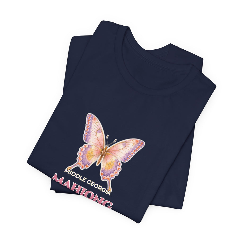 Personalized Custom City or Club Name Mahjong Shirt | Watercolor Butterfly & Floral Bella+Canvas 3001 Tee | Group Game Night Gift