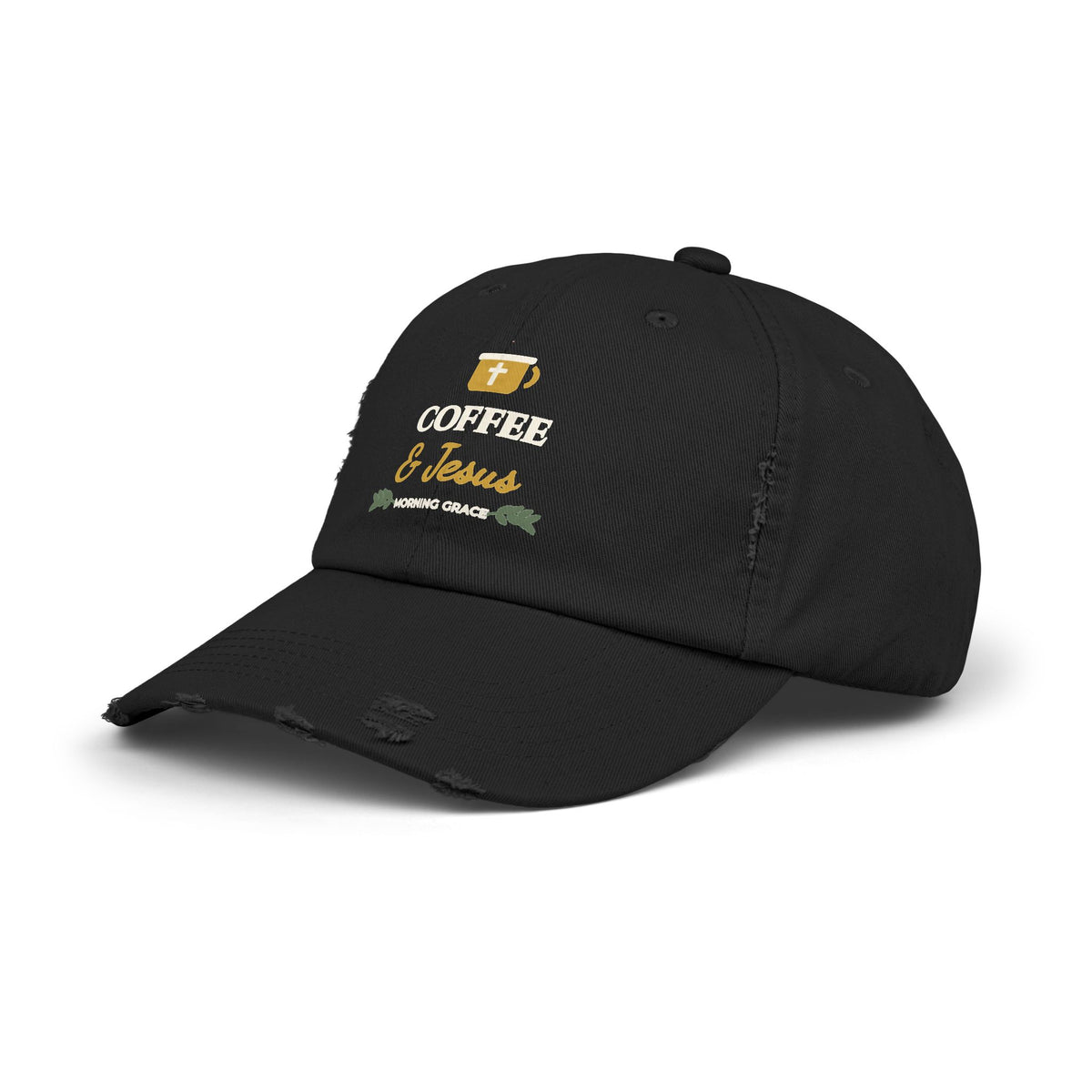 Coffee & Jesus Distressed Cotton Dad Cap | Morning Grace Printed Women's Baseball Hat