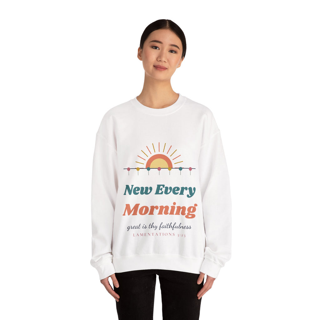 Christian Sweatshirt for Women, New Every Morning Lamentations 3:23, Great Is Thy Faithfulness Bible Verse Crewneck