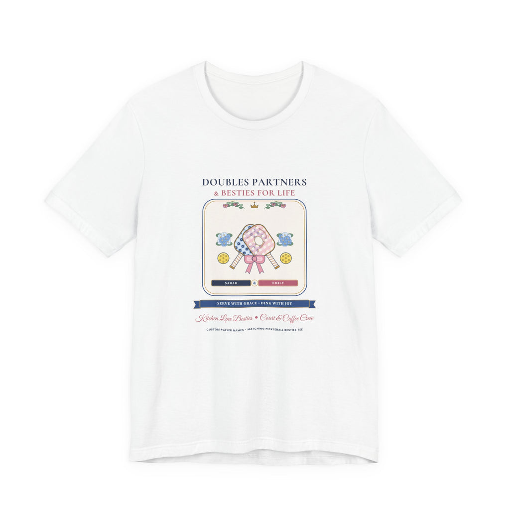 Personalized "Doubles Partners & Besties for Life" Preppy Chinoiserie Pickleball Shirt | Custom Names Matching Court Besties Bella+Canvas Tee