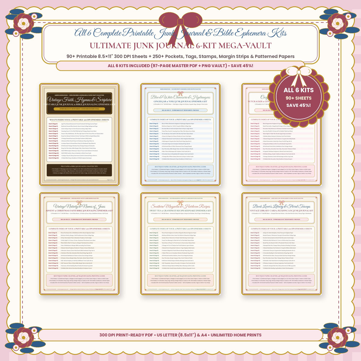 Ultimate Christian and Southern Boutique Junk Journal 6 Kit Mega Vault 90 Plus Printable Sheets Cover by AmericanGraceUSA