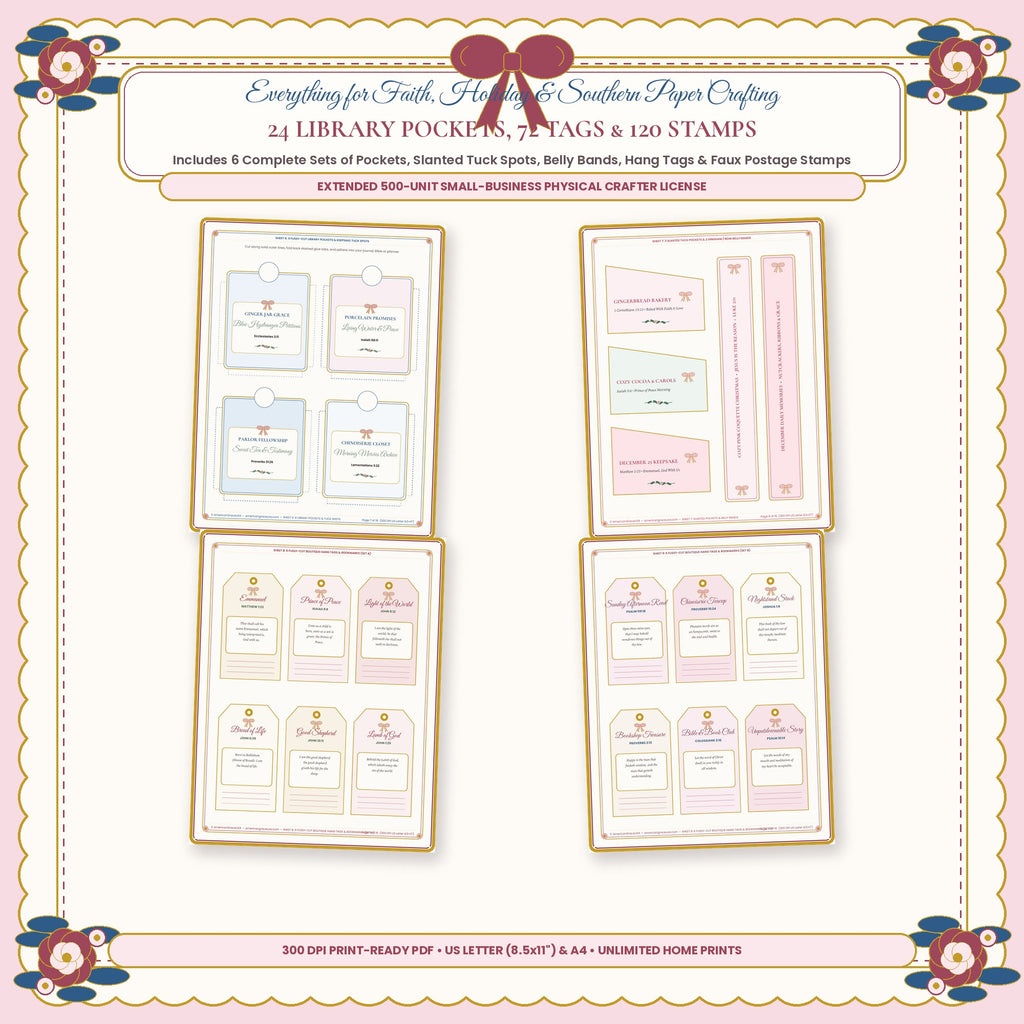 24 Library Pockets 72 Scalloped Tags and 120 Faux Postage Stamps Included in the 6 Kit Mega Vault