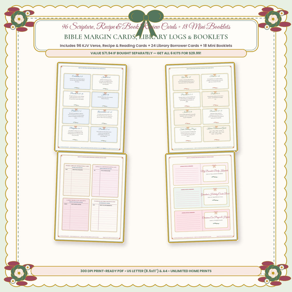 96 Bible Margin Scripture Recipe and Book Review Cards Plus 24 Library Cards and 18 Mini Booklets Closeup