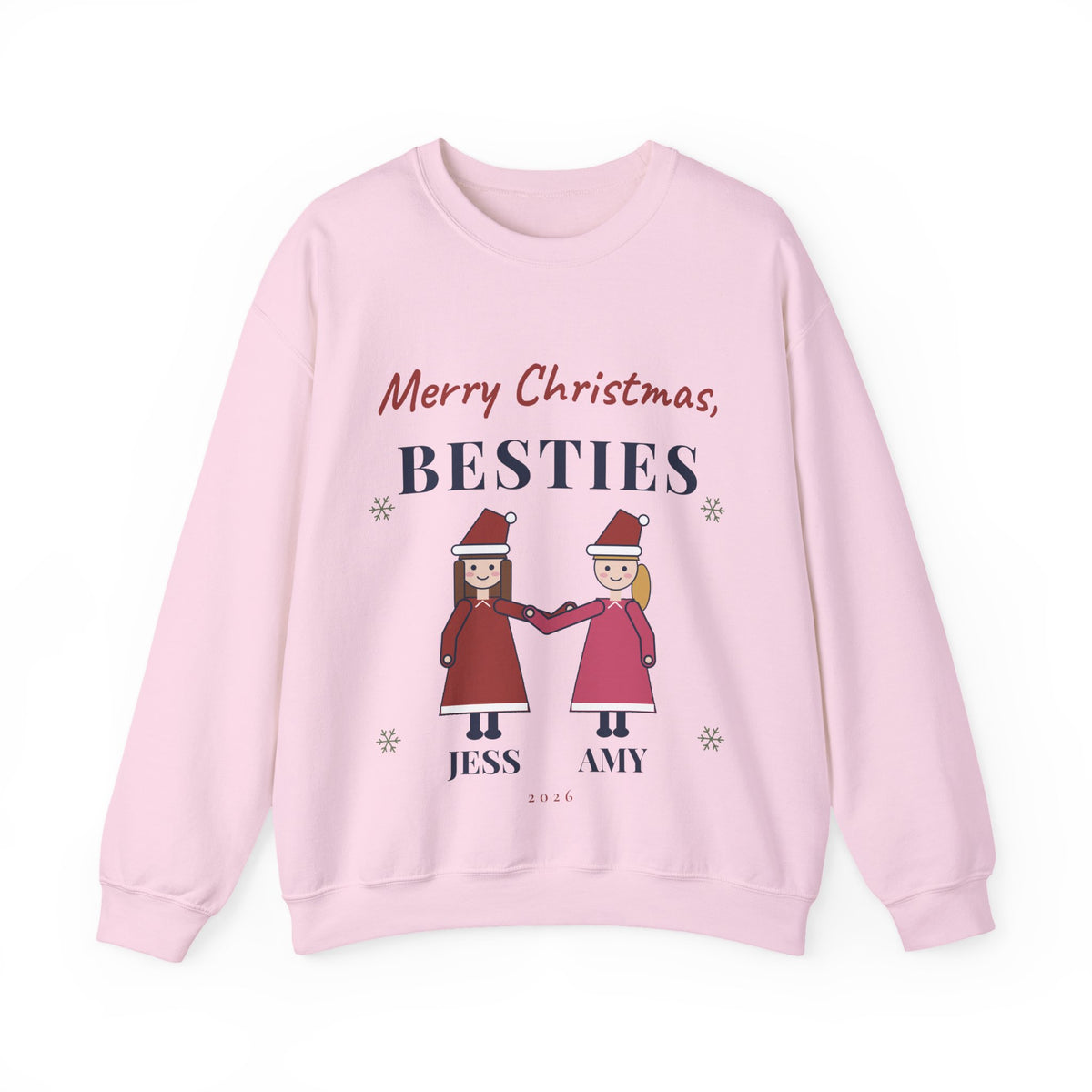 Best Friend Christmas Sweatshirt Personalized, Merry Christmas Besties with 2 Names, Matching BFF Christmas Crewneck