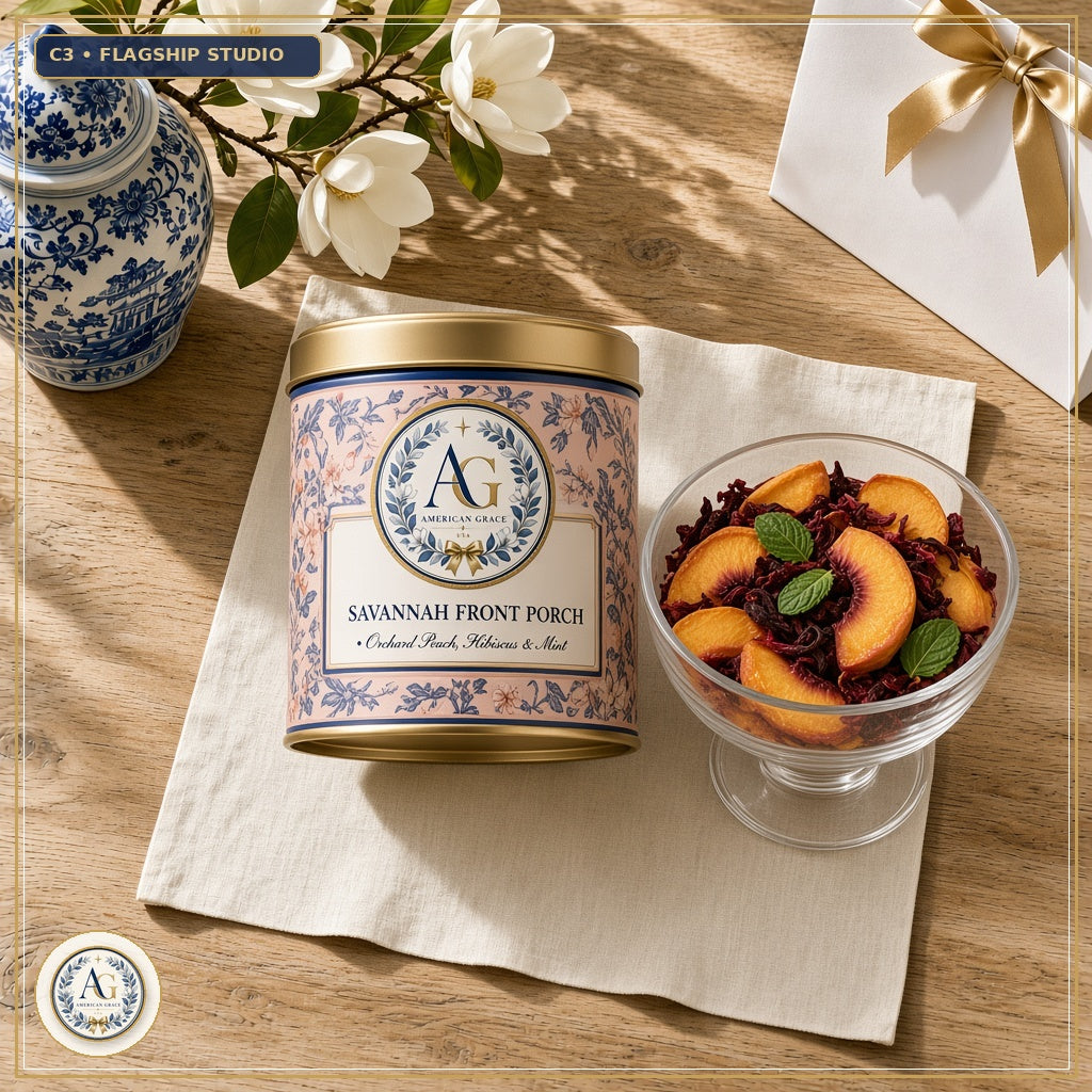 Maddie's Sweet Magnolia & Peach Blend — USDA Organic Orchard Peach, Ruby Hibiscus & Peppermint Tea (American Grace USA) — Flagship Boutique Oak Table Studio