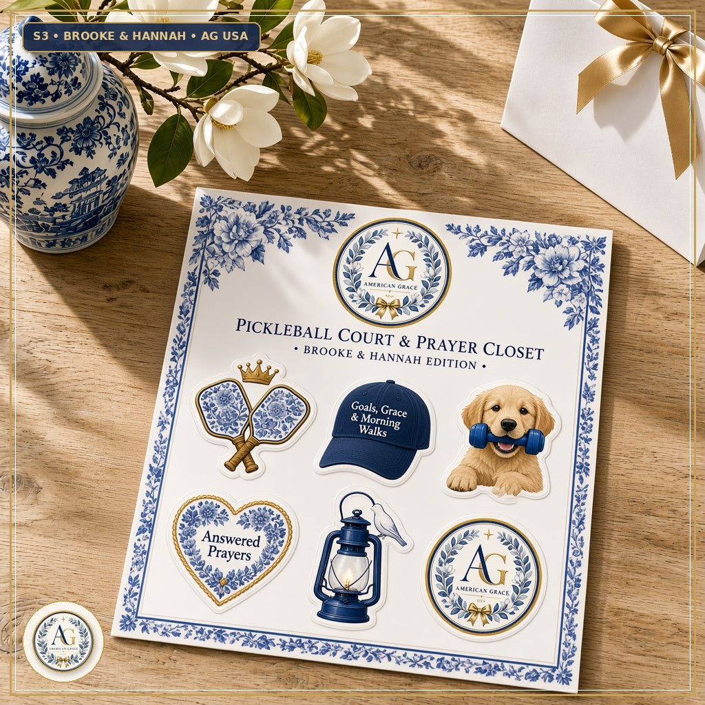 Brooke & Hannah's "Pickleball Court & Prayer Closet" AG-Bordered Kiss-Cut Collector's Sticker Sheet — Flagship Boutique Oak Table Studio