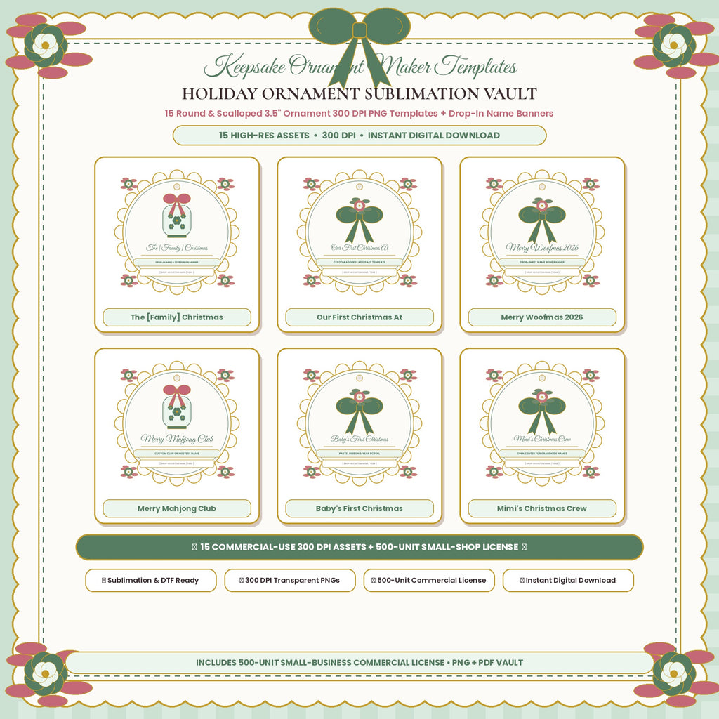 HOLIDAY ORNAMENT SUBLIMATION VAULT (AG-DIG-29) — Soft Feminine Boutique Hero Cover Card (300 DPI Instant Digital Download) | American Grace USA