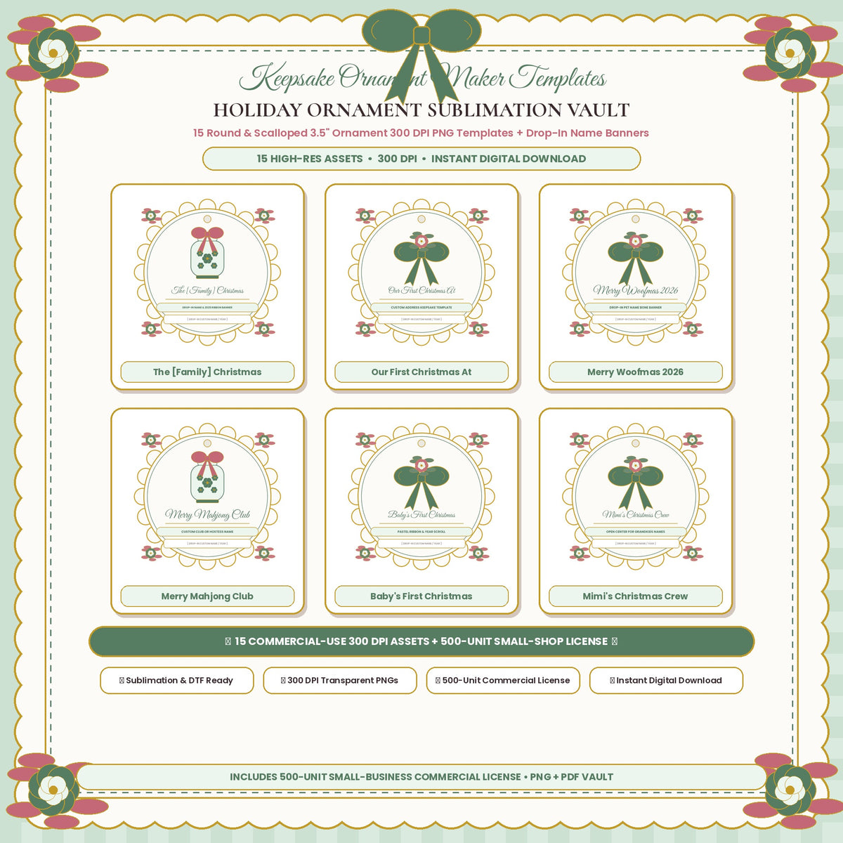 HOLIDAY ORNAMENT SUBLIMATION VAULT (AG-DIG-29) — Soft Feminine Boutique Hero Cover Card (300 DPI Instant Digital Download) | American Grace USA