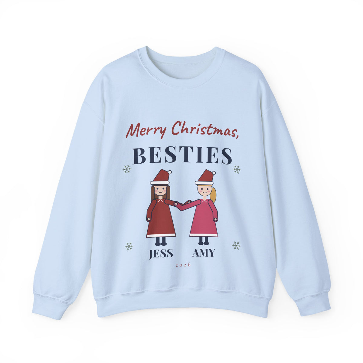 Best Friend Christmas Sweatshirt Personalized, Merry Christmas Besties with 2 Names, Matching BFF Christmas Crewneck