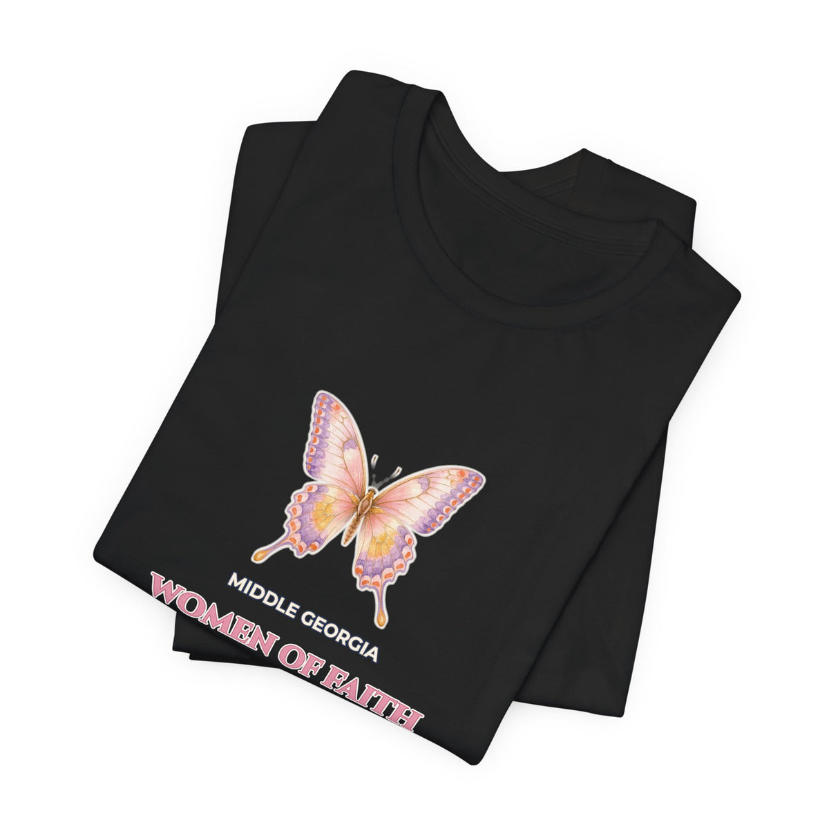 Personalized Custom Church or Ministry Name Shirt | Watercolor Butterfly & Scripture Bella+Canvas 3001 Tee | Women of Faith Bible Study Gift