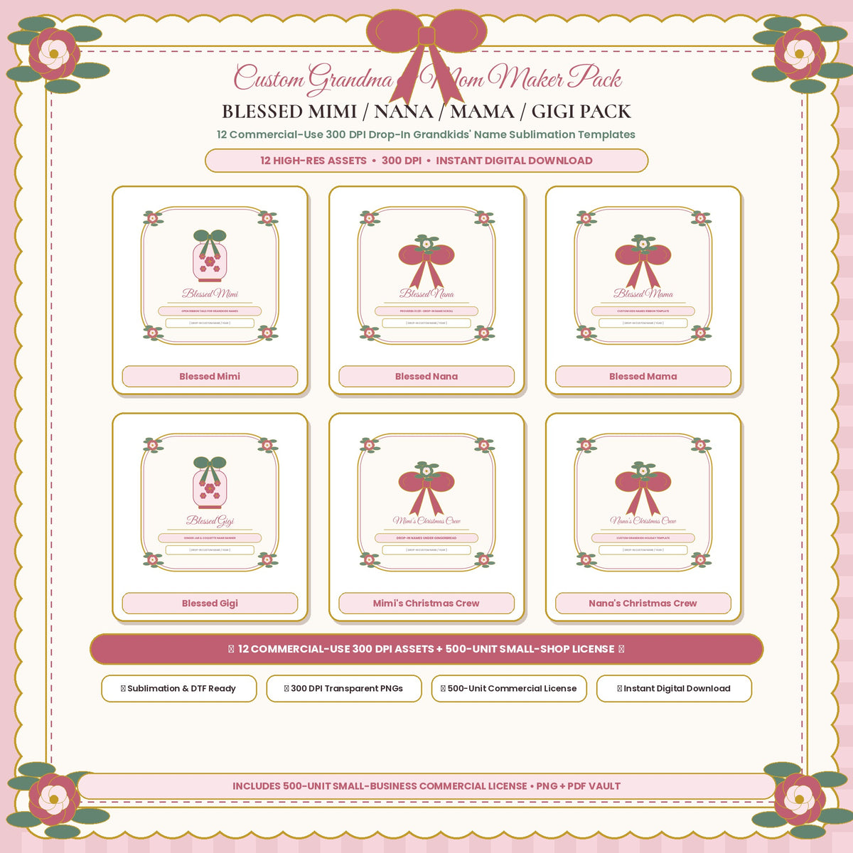 BLESSED MIMI / NANA / MAMA / GIGI PACK (AG-DIG-31) — Soft Feminine Boutique Hero Cover Card (300 DPI Instant Digital Download) | American Grace USA