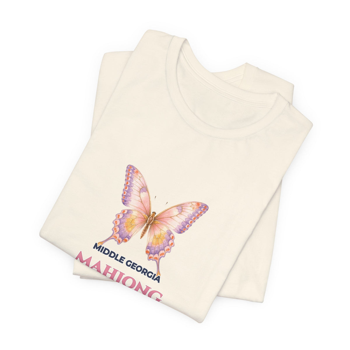 Personalized Custom City or Club Name Mahjong Shirt | Watercolor Butterfly & Floral Bella+Canvas 3001 Tee | Group Game Night Gift