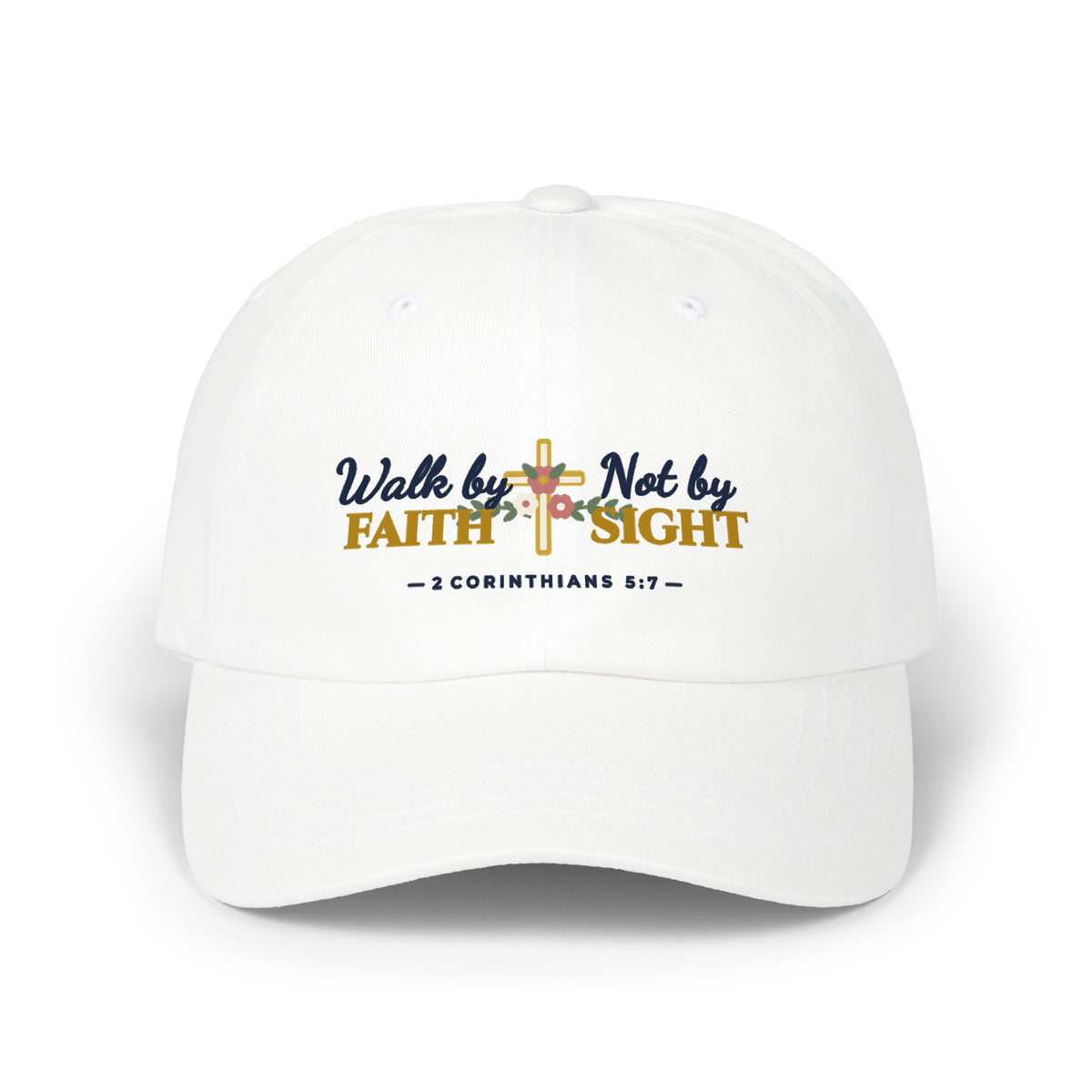 Walk By Faith Floral Cross Classic Dad Cap | 2 Corinthians 5:7 Printed Women's Baseball Hat