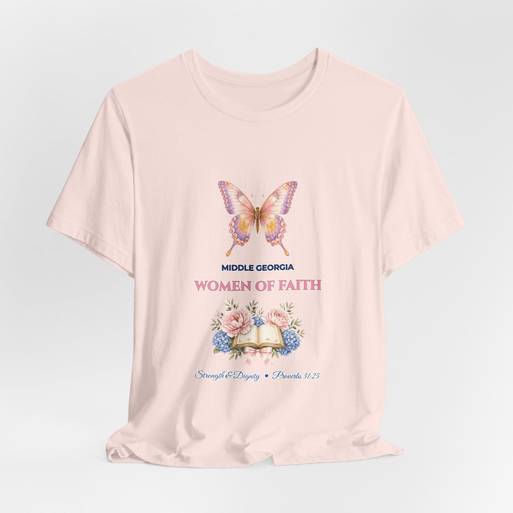 Personalized Custom Church or Ministry Name Shirt | Watercolor Butterfly & Scripture Bella+Canvas 3001 Tee | Women of Faith Bible Study Gift