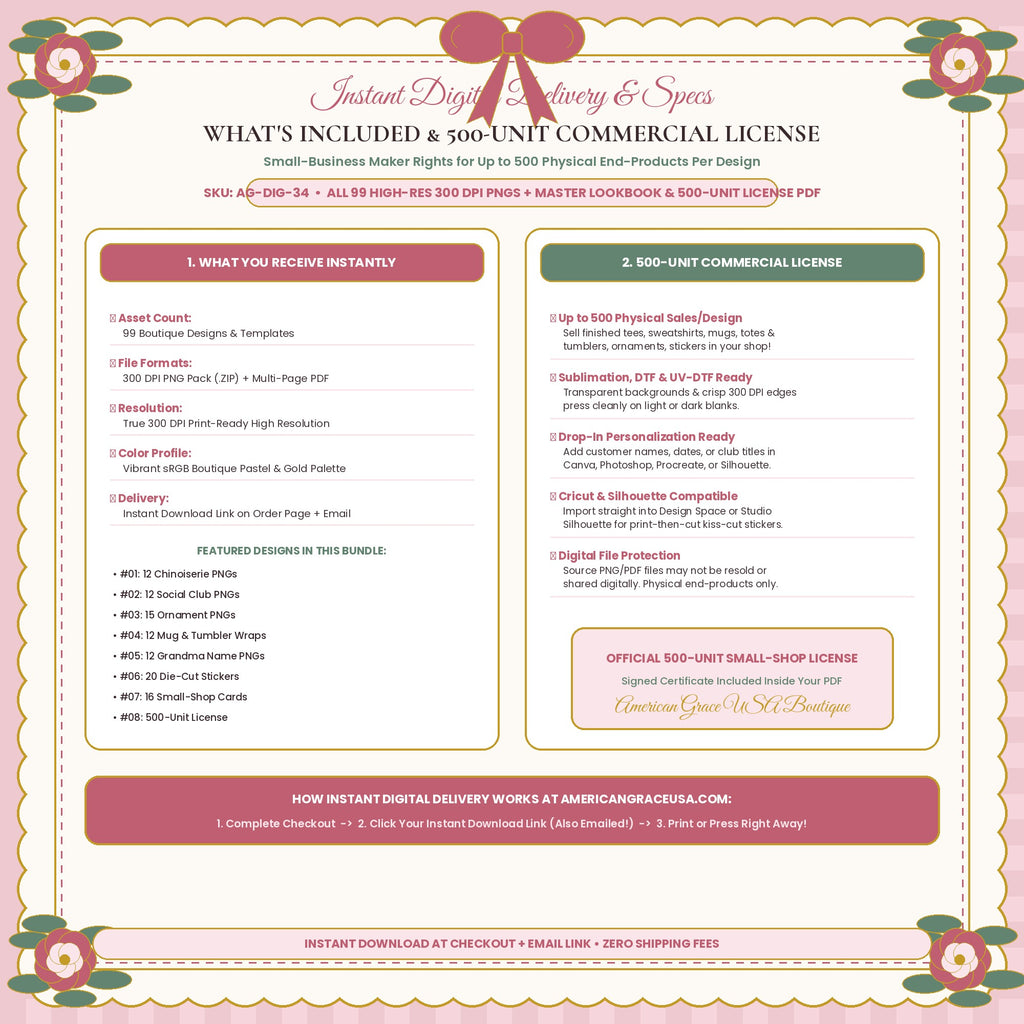 ULTIMATE 99+ PNG CRAFTER MEGA-VAULT (AG-DIG-34) — What's Included & 500-Unit Commercial License / Printing Spec Guide | American Grace USA
