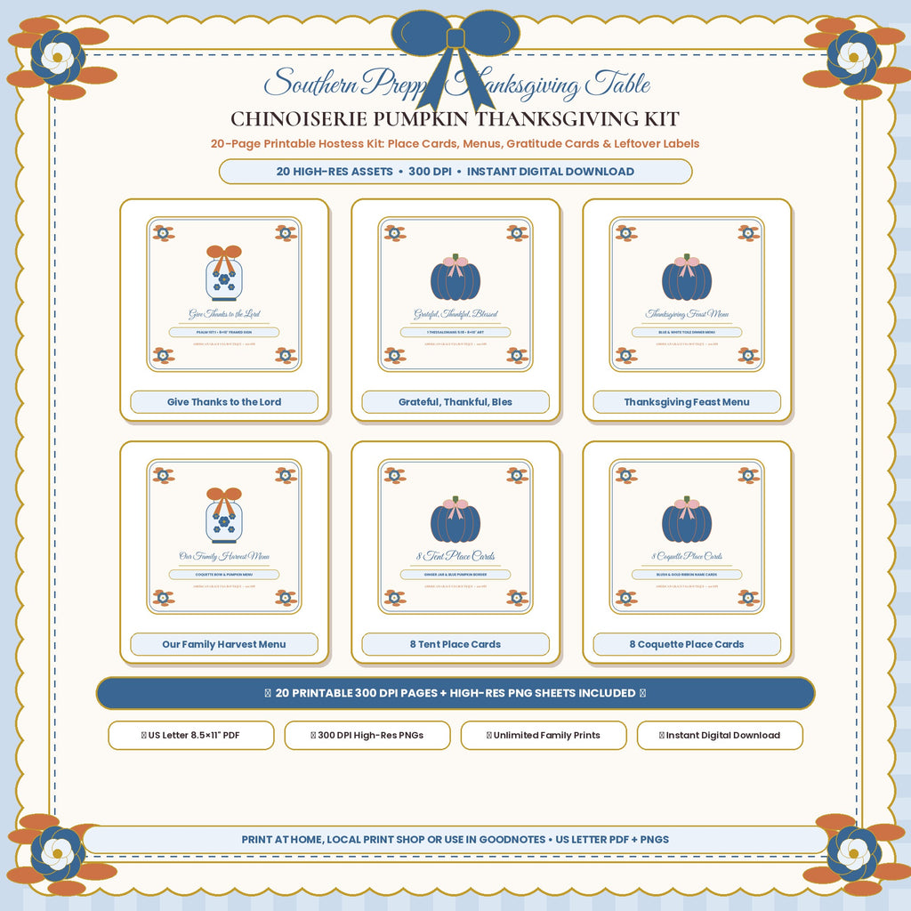 CHINOISERIE PUMPKIN THANKSGIVING KIT (AG-DIG-35) — Soft Feminine Boutique Hero Cover Card (300 DPI Instant Digital Download) | American Grace USA