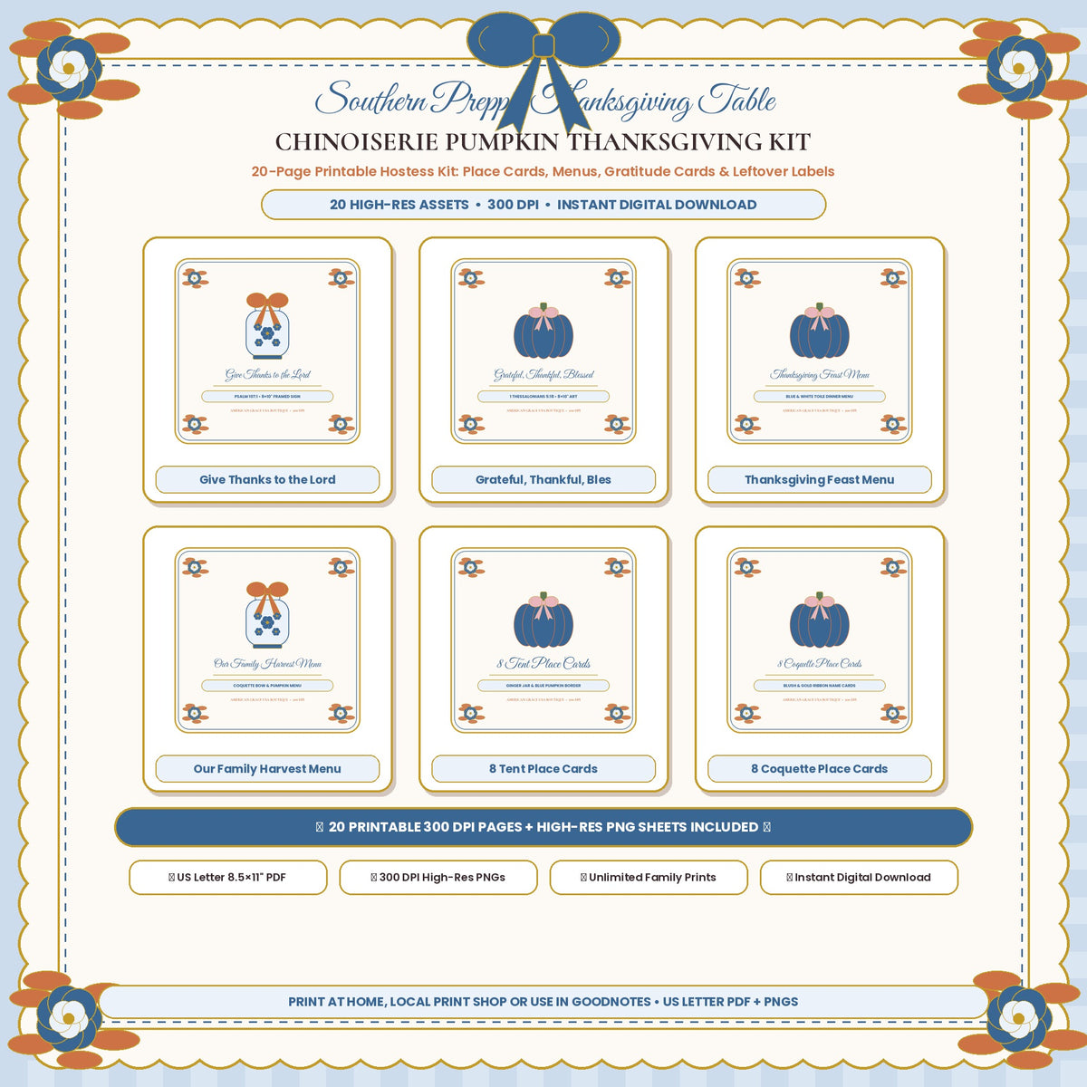 CHINOISERIE PUMPKIN THANKSGIVING KIT (AG-DIG-35) — Soft Feminine Boutique Hero Cover Card (300 DPI Instant Digital Download) | American Grace USA