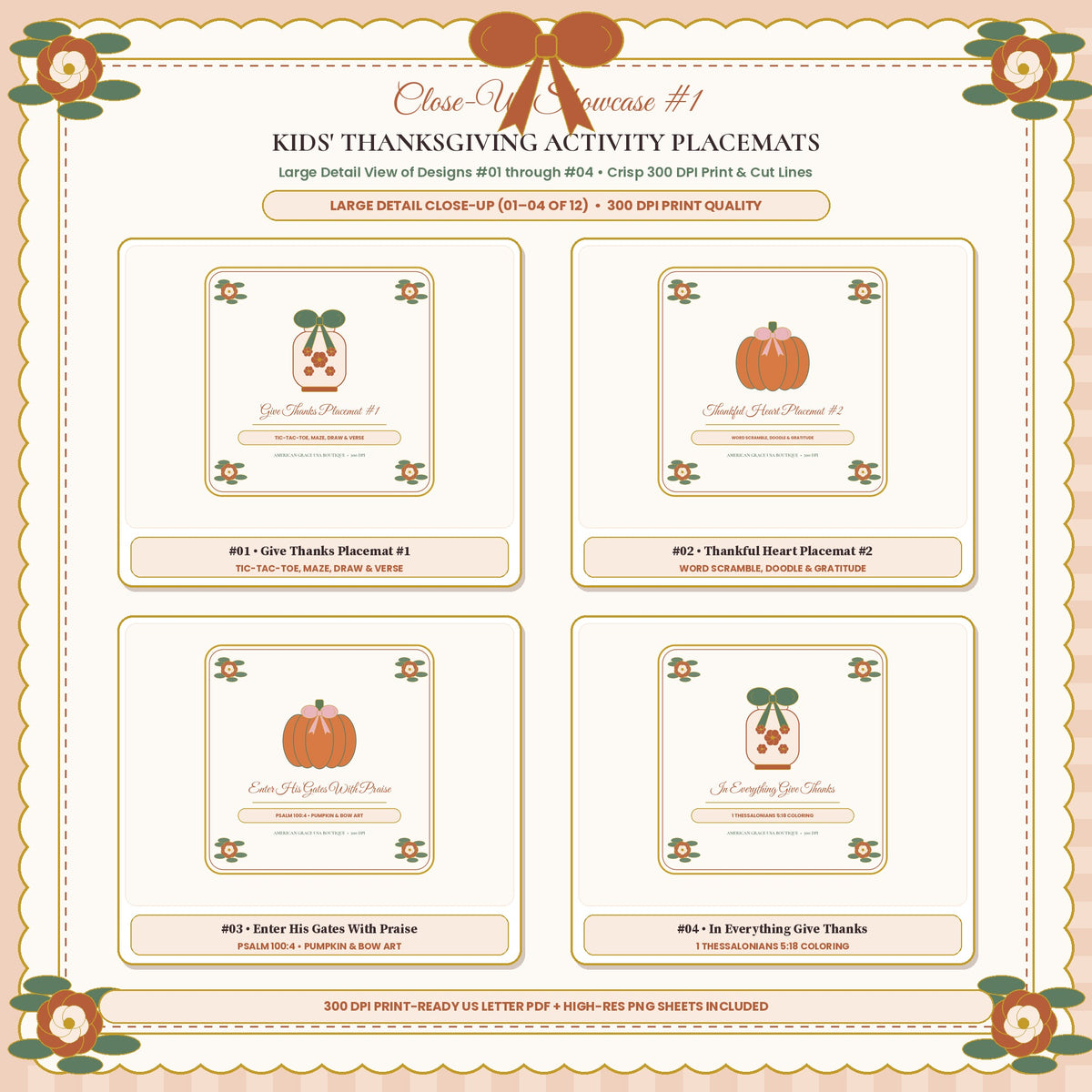 KIDS' THANKSGIVING ACTIVITY PLACEMATS (AG-DIG-36) — Close-Up Showcase #1