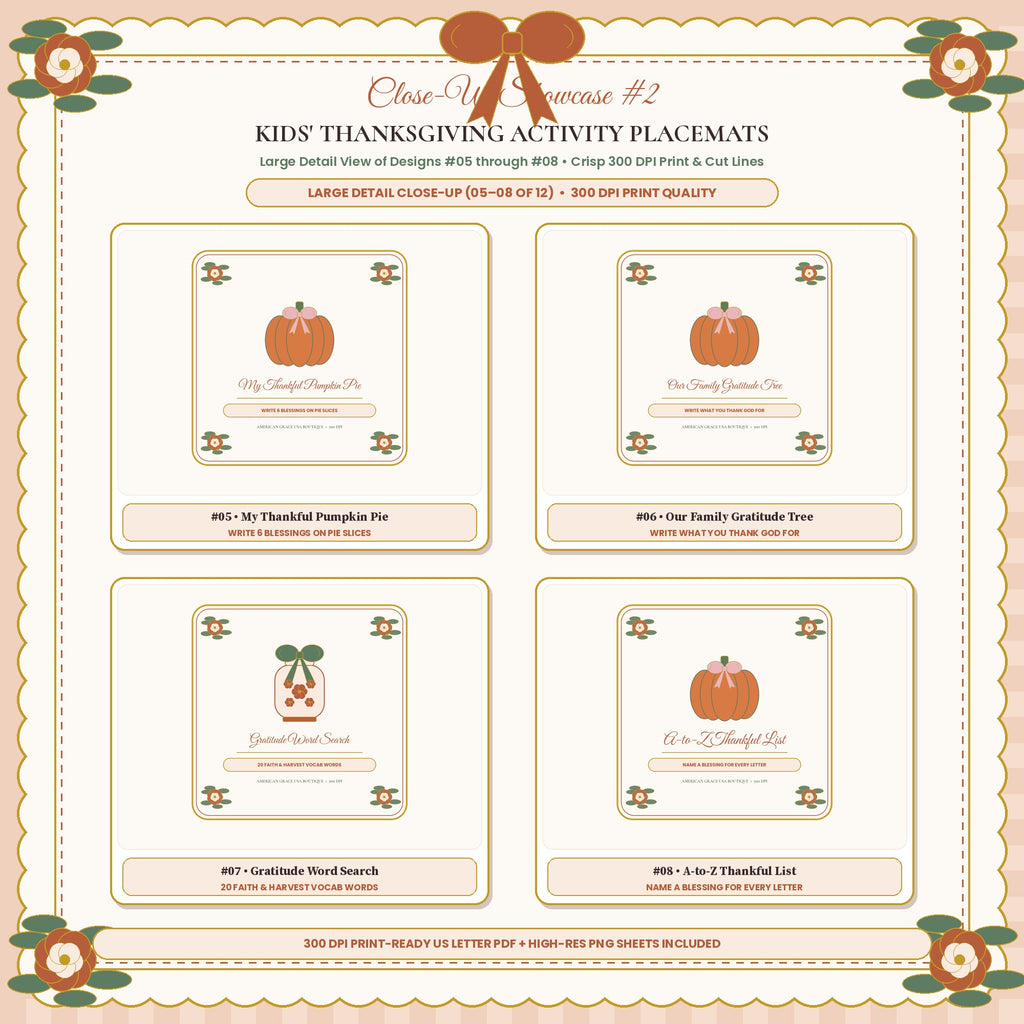 KIDS' THANKSGIVING ACTIVITY PLACEMATS (AG-DIG-36) — Close-Up Showcase #2