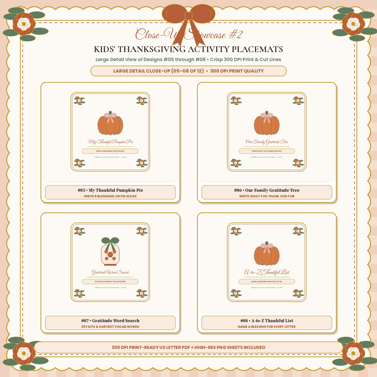 KIDS' THANKSGIVING ACTIVITY PLACEMATS (AG-DIG-36) — Close-Up Showcase #2