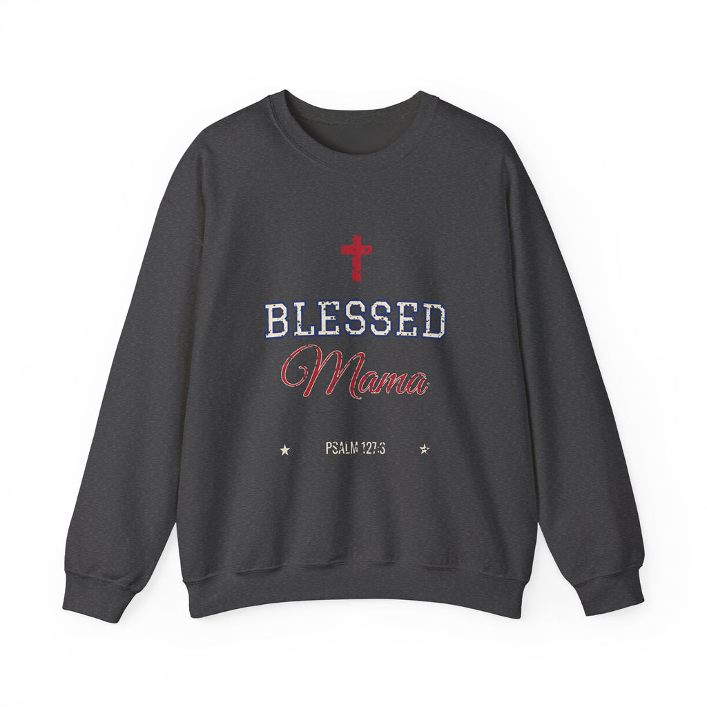 Blessed Mama Sweatshirt — Bella+Canvas 3901 Unisex Sponge Fleece Crewneck Sweatshirt Mockup 3