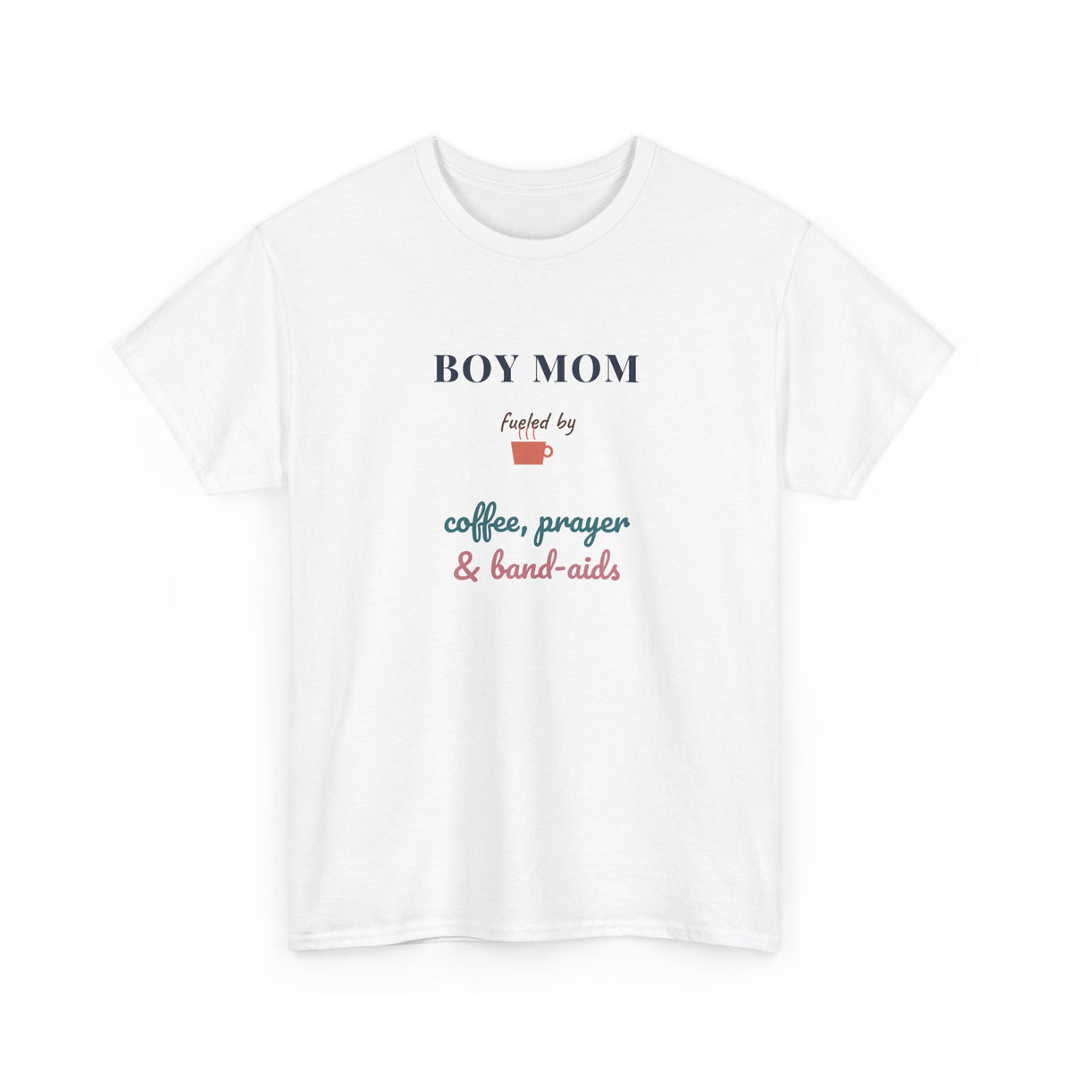 Boy Mom Shirt, Fueled by Coffee Prayer and Band-Aids, Funny Christian Mom Tee, Coffee Lover Mom Gift, Mom of Boys T-Shirt