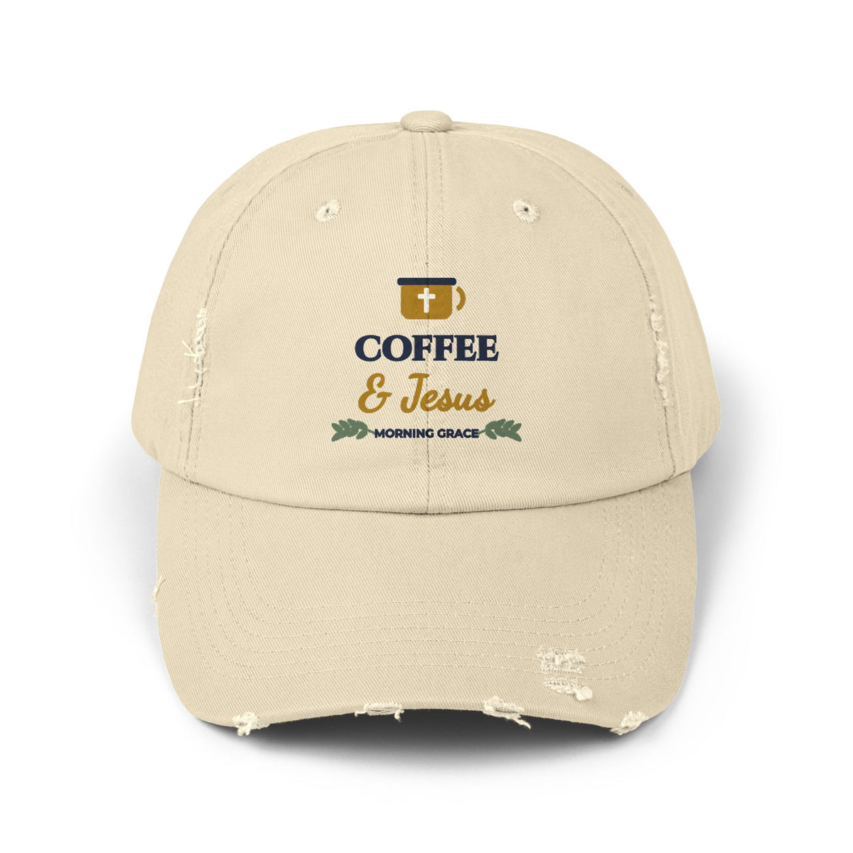 Coffee & Jesus Distressed Cotton Dad Cap | Morning Grace Printed Women's Baseball Hat