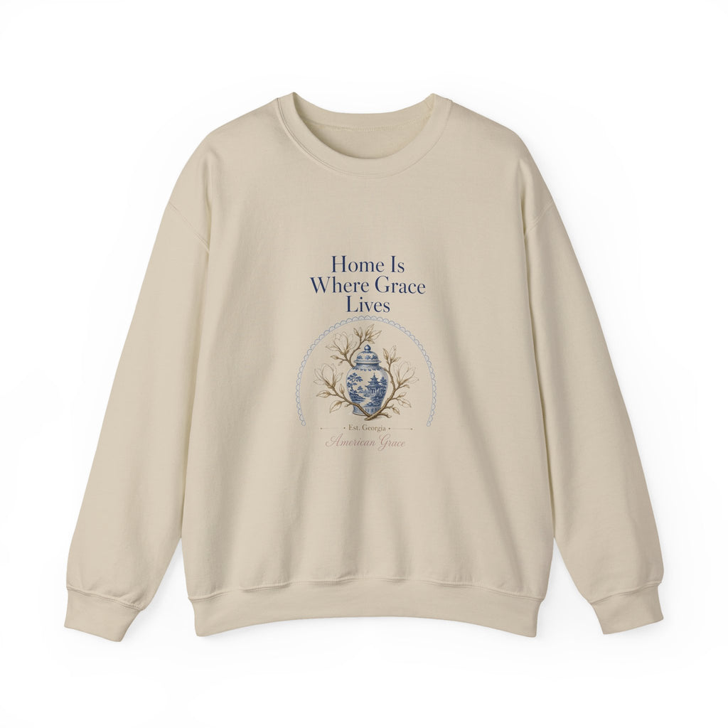 Home Is Where Grace Lives Crewneck Sweatshirt | Mother Daughter Matching Chinoiserie Magnolia Sweatshirt, Southern Christian Gift