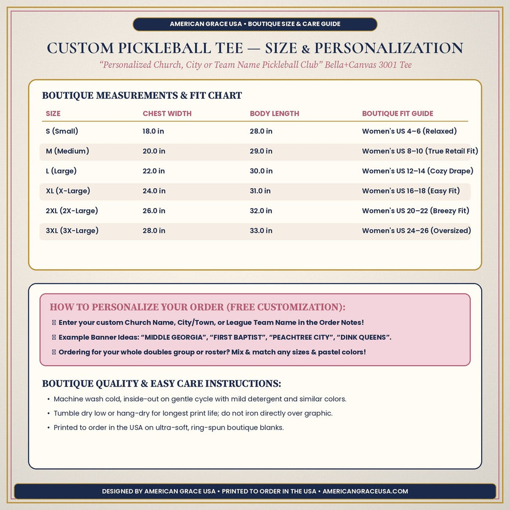 Custom Pickleball Tee Size & Personalization Guide — AmericanGraceUSA