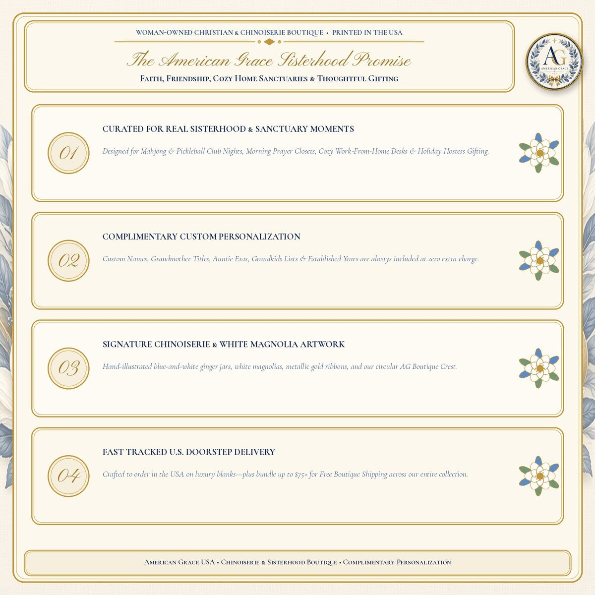 "1776 • Land That I Love" Chinoiserie Ribbon & Stars Classic Dad Cap - Boutique Gallery Card 5