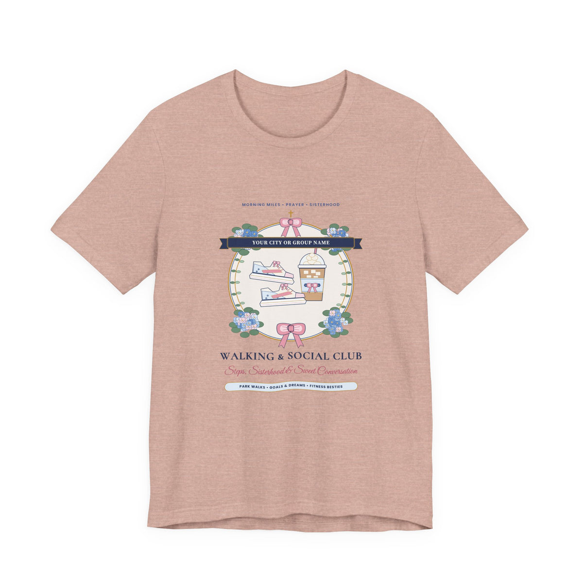 Personalized "[Your City or Group] Walking & Social Club" Preppy Chinoiserie Shirt | Custom Ladies Park Walk & Fitness Besties Tee