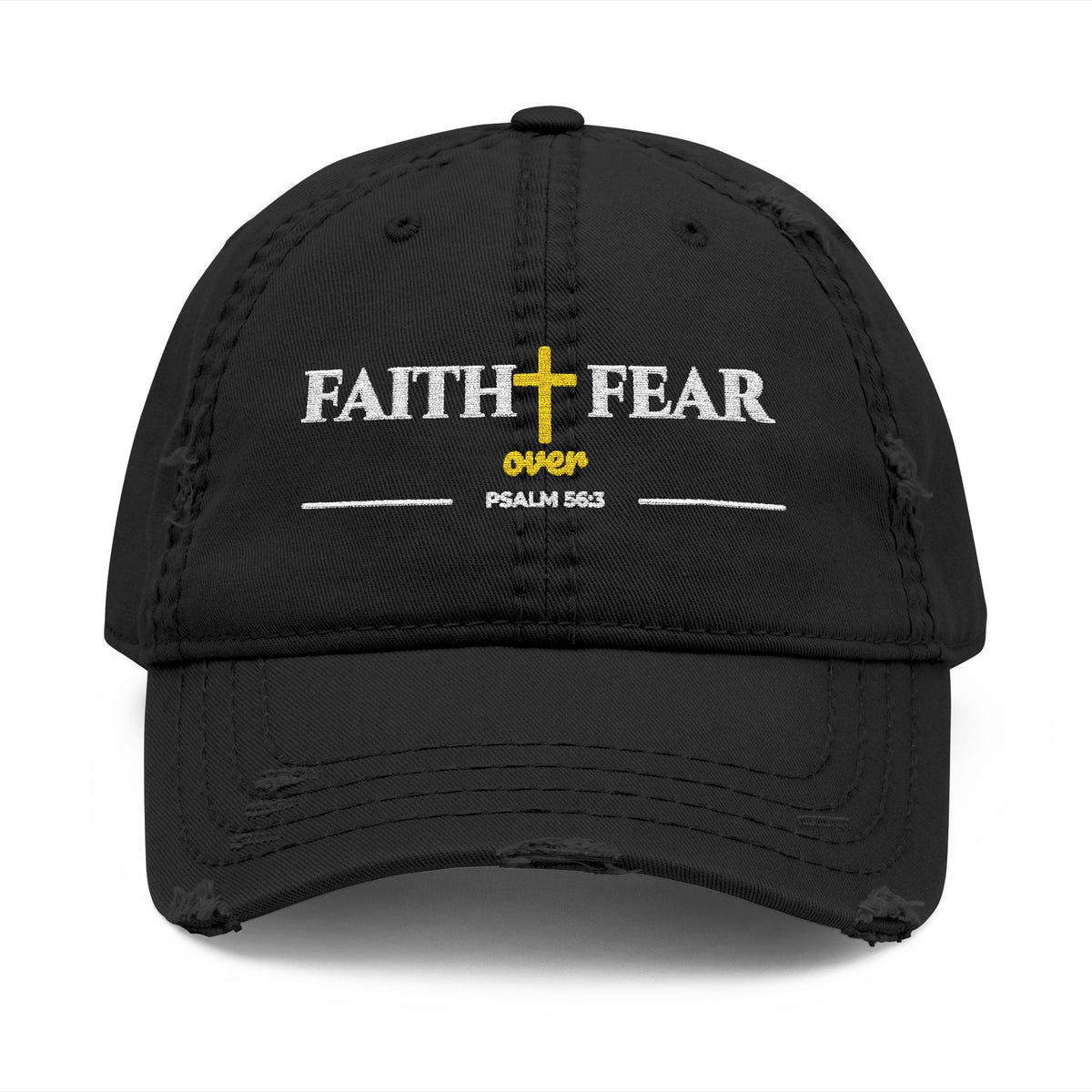Faith Over Fear Cross Embroidered Distressed Dad Hat | Christian Women's Baseball Cap
