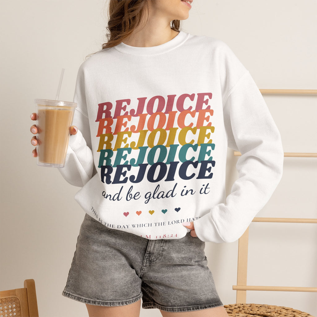 Christian Sweatshirt for Women, This Is the Day Psalm 118:24, Rejoice and Be Glad Retro Bible Verse Crewneck