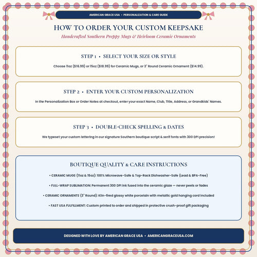 AmericanGraceUSA Boutique Ceramic Mug Care Instructions & Ordering Guide